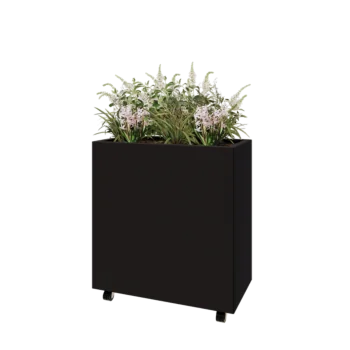 Steel planter - Rectangle - 80 x 40 x 80 cm - RAL9005 matt (black) - With bottom plate - With wheels