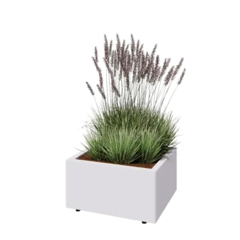 Steel planter - Rectangle - 60 x 50 x 30 cm - RAL9005 matt (white) - With bottom plate - With legs