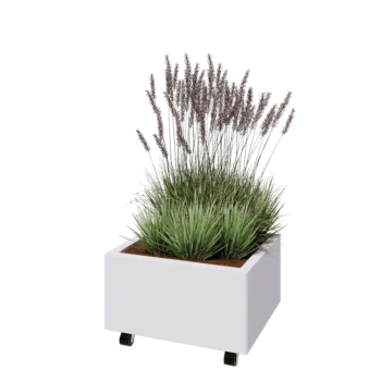 Steel planter - Rectangle - 60 x 50 x 30 cm - RAL9005 matt (white) - With bottom plate - With wheels