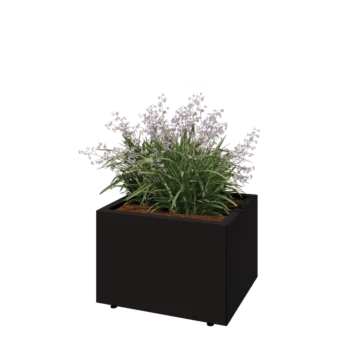 Steel planter - Rectangle - 60 x 50 x 40 cm - RAL9005 matt (black) - With bottom plate - With legs