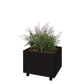 Steel planter - Rectangle - 60 x 50 x 40 cm - RAL9005 matt (black) - With bottom plate - With wheels