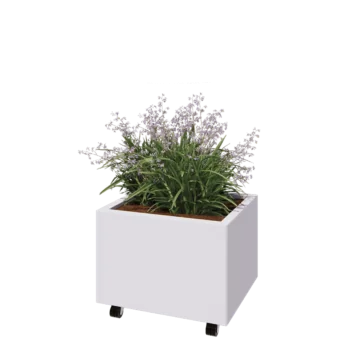 Steel planter - Rectangle - 60 x 50 x 40 cm - RAL9005 matt (white) - With bottom plate - With wheels