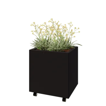 Steel planter - Rectangle - 60 x 50 x 60 cm - RAL9005 matt (black) - With bottom plate - With wheels