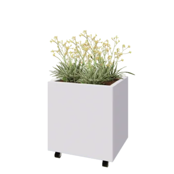 Steel planter - Rectangle - 60 x 50 x 60 cm - RAL9005 matt (white) - With bottom plate - With wheels