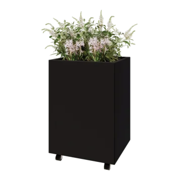 Steel planter - Rectangle - 60 x 50 x 80 cm - RAL9005 matt (black) - With bottom plate - With wheels