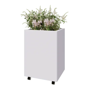 Steel planter - Rectangle - 60 x 50 x 80 cm - RAL9005 matt (white) - With bottom plate - With wheels