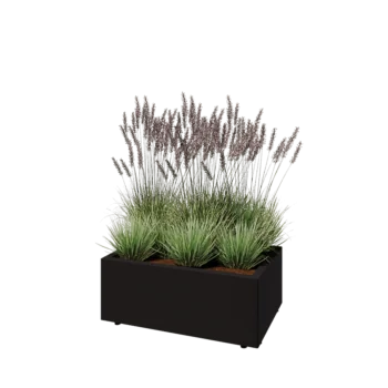 Steel planter - Rectangle - 80 x 50 x 30 cm - RAL9005 matt (black) - With bottom plate - With legs