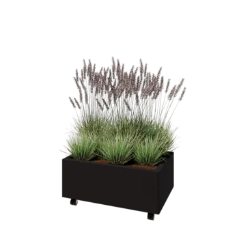 Steel planter - Rectangle - 80 x 50 x 30 cm - RAL9005 matt (black) - With bottom plate - With wheels