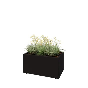 Steel planter - Rectangle - 80 x 50 x 40 cm - RAL9005 matt (black) - With bottom plate - With legs