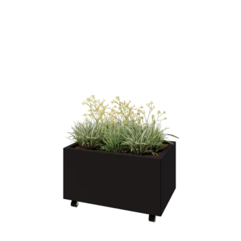 Steel planter - Rectangle - 80 x 50 x 40 cm - RAL9005 matt (black) - With bottom plate - With wheels