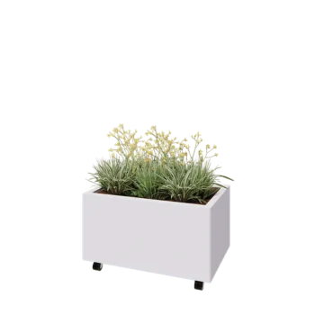 Steel planter - Rectangle - 80 x 50 x 40 cm - RAL9005 matt (white) - With bottom plate - With wheels