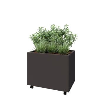 Steel planter - Rectangle - 80 x 50 x 60 cm - RAL7016 matt (anthracite grey) - With bottom plate - With wheels