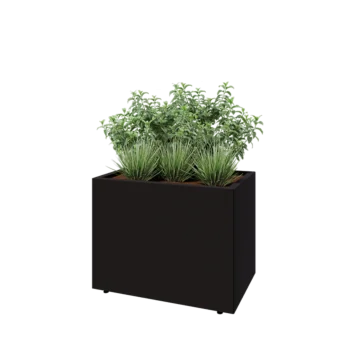 Steel planter - Rectangle - 80 x 50 x 60 cm - RAL9005 matt (black) - With bottom plate - With legs
