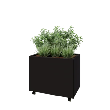 Steel planter - Rectangle - 80 x 50 x 60 cm - RAL9005 matt (black) - With bottom plate - With wheels