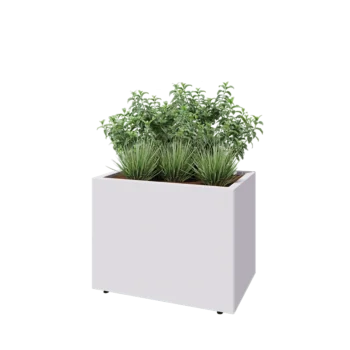 Steel planter - Rectangle - 80 x 50 x 60 cm - RAL9005 matt (white) - With bottom plate - With legs