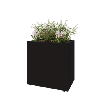 Steel planter - Rectangle - 80 x 50 x 80 cm - RAL9005 matt (black) - With bottom plate - With legs