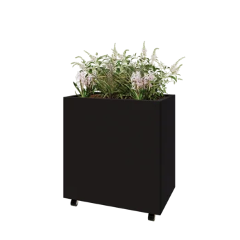 Steel planter - Rectangle - 80 x 50 x 80 cm - RAL9005 matt (black) - With bottom plate - With wheels