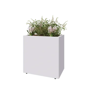 Steel planter - Rectangle - 80 x 50 x 80 cm - RAL9005 matt (white) - With bottom plate - With legs