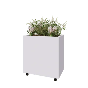Steel planter - Rectangle - 80 x 50 x 80 cm - RAL9005 matt (white) - With bottom plate - With wheels