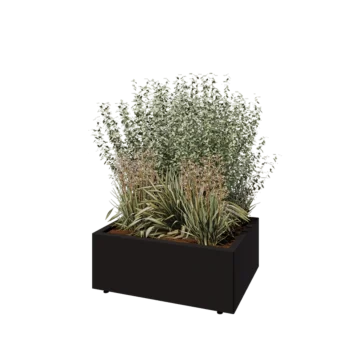 Steel planter - Rectangle - 80 x 60 x 30 cm - RAL9005 matt (black) - With bottom plate - With legs