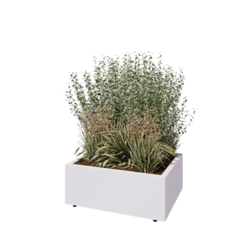 Steel planter - Rectangle - 80 x 60 x 30 cm - RAL9005 matt (white) - With bottom plate - With legs