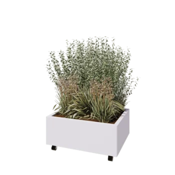 Steel planter - Rectangle - 80 x 60 x 30 cm - RAL9005 matt (white) - With bottom plate - With wheels