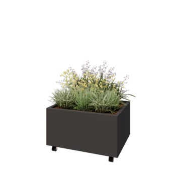 Steel planter - Rectangle - 80 x 60 x 40 cm - RAL7016 matt (anthracite grey) - With bottom plate - With wheels