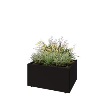 Steel planter - Rectangle - 80 x 60 x 40 cm - RAL9005 matt (black) - With bottom plate - With legs