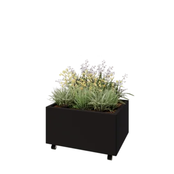 Steel planter - Rectangle - 80 x 60 x 40 cm - RAL9005 matt (black) - With bottom plate - With wheels