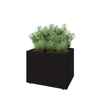 Steel planter - Rectangle - 80 x 60 x 60 cm - RAL9005 matt (black) - With bottom plate - With legs