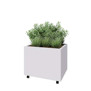 Steel planter - Rectangle - 80 x 60 x 60 cm - RAL9005 matt (white) - With bottom plate - With wheels