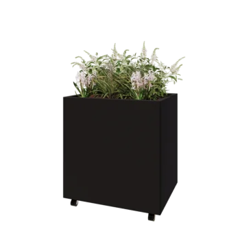 Steel planter - Rectangle - 80 x 60 x 80 cm - RAL9005 matt (black) - With bottom plate - With wheels