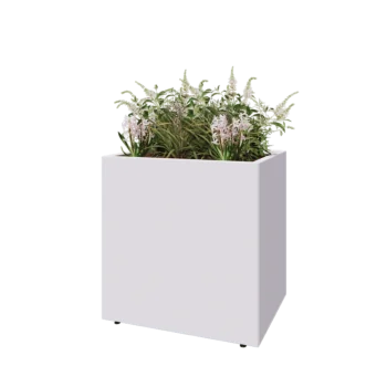 Steel planter - Rectangle - 80 x 60 x 80 cm - RAL9005 matt (white) - With bottom plate - With legs
