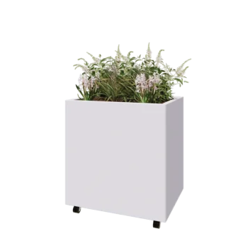 Steel planter - Rectangle - 80 x 60 x 80 cm - RAL9005 matt (white) - With bottom plate - With wheels