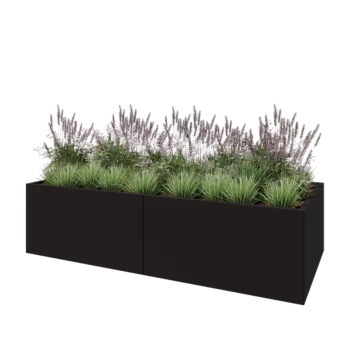 Steel planter XXL - Rectangle - 240 x 100 x 60 cm - RAL9005 matt (black) - With bottom plate