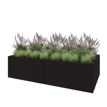 Steel planter XXL - Rectangle - 240 x 120 x 60 cm - RAL9005 matt (black) - With bottom plate