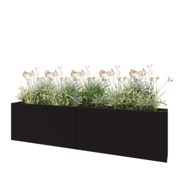 Steel planter XXL - Rectangle - 240 x 30 x 60 cm - RAL9005 matt (black) - With bottom plate