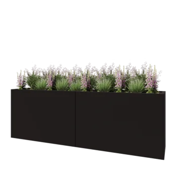 Steel planter XXL - Rectangle - 240 x 50 x 80 cm - RAL9005 matt (black) - With bottom plate