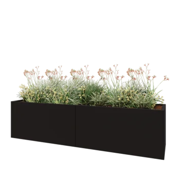 Steel planter XXL - Rectangle - 240 x 60 x 60 cm - RAL9005 matt (black) - With bottom plate