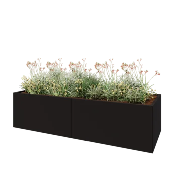 Steel planter XXL - Rectangle - 240 x 80 x 60 cm - RAL9005 matt (black) - With bottom plate