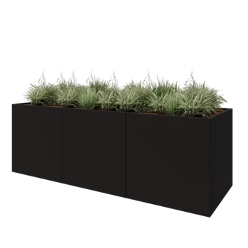 Steel planter XXL - Rectangle - 300 x 100 x 100 cm - RAL9005 matt (black) - Without bottom plate
