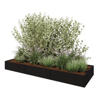 Steel planter XXL - Rectangle - 300 x 100 x 30 cm - RAL9005 matt (black) - With bottom plate