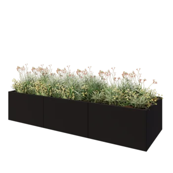 Steel planter XXL - Rectangle - 300 x 100 x 60 cm - RAL9005 matt (black) - With bottom plate