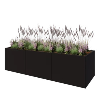 Steel planter XXL - Rectangle - 300 x 100 x 80 cm - RAL9005 matt (black) - With bottom plate