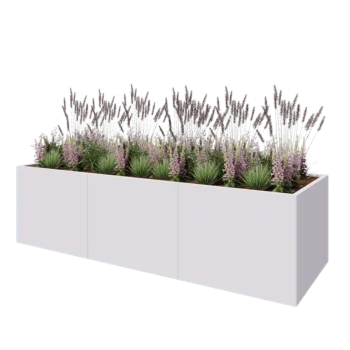 Steel planter XXL - Rectangle - 300 x 100 x 80 cm - RAL9005 matt (white) - With bottom plate