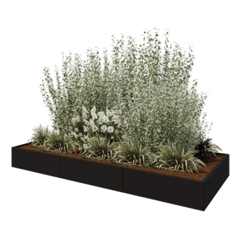 Steel planter XXL - Rectangle - 300 x 120 x 30 cm - RAL9005 matt (black) - With bottom plate