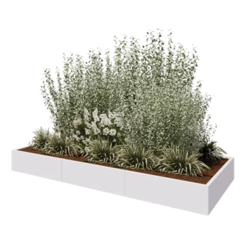 Steel planter XXL - Rectangle - 300 x 120 x 30 cm - RAL9005 matt (white) - With bottom plate