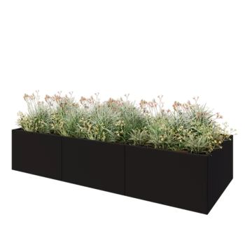 Steel planter XXL - Rectangle - 300 x 120 x 60 cm - RAL9005 matt (black) - With bottom plate