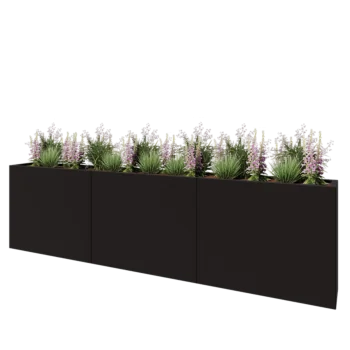 Steel planter XXL - Rectangle - 300 x 30 x 80 cm - RAL9005 matt (black) - With bottom plate