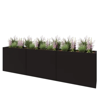 Steel planter XXL - Rectangle - 300 x 40 x 80 cm - RAL9005 matt (black) - With bottom plate